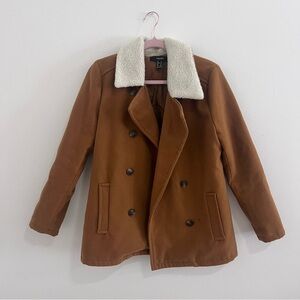 Forever 21 Tan Pea Coat with Cream Lining